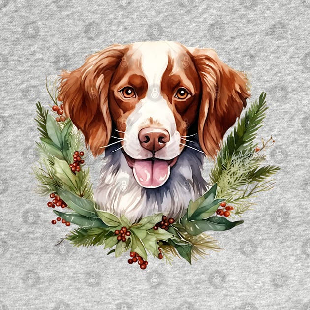 Christmas Brittany Dog Wreath by Chromatic Fusion Studio